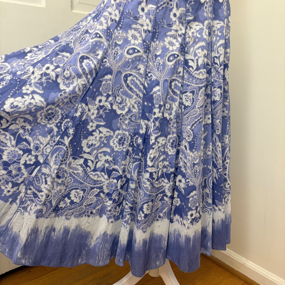 Coldwater Creek Blue Cotton Paisley Midi Skirt L Cottagecore Boho Coastal Resort - Picture 3 of 8
